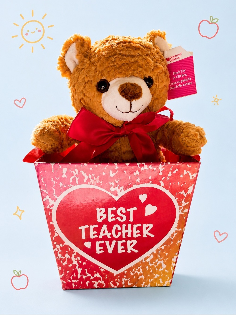 🧸 2/$45 NWT Best Teacher Ever Teddy Bear Gift Bucket Teacher Appreciation Gift